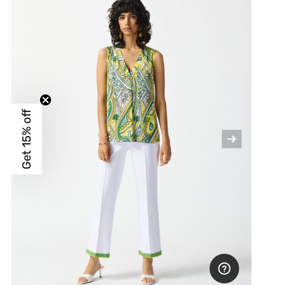 Joseph Ribkoff Pants Women 4 White Green Yellow Ric Rac Trim Trousers